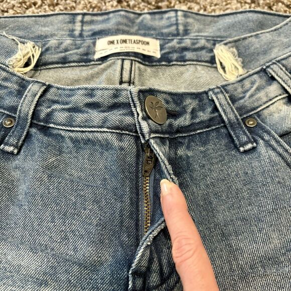 One X One Teaspoon Jeans 27 Blue Freebird Frayed Hems Mid Rise Double Waistband - Picture 10 of 14